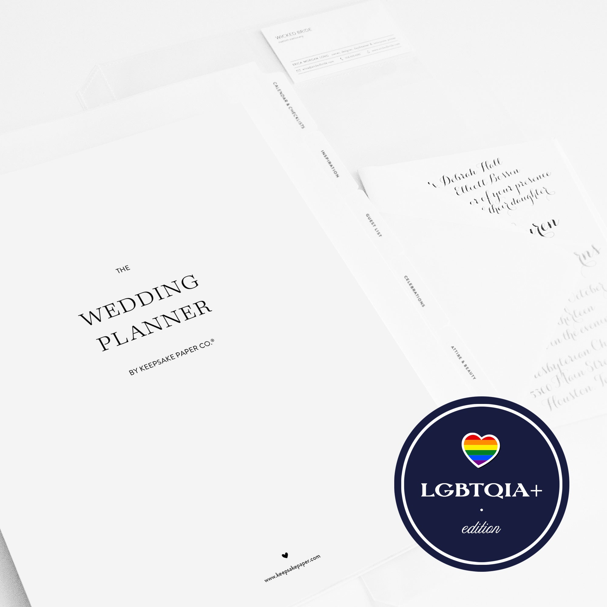 Wedding planner book with LGBTQIA+ edition label on a white background