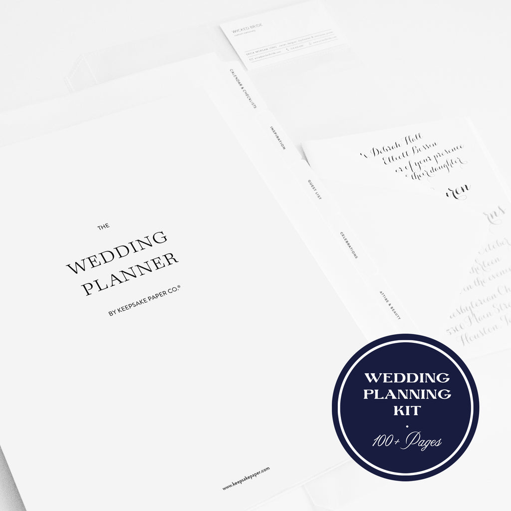 Wedding planning kit with text on a white background
