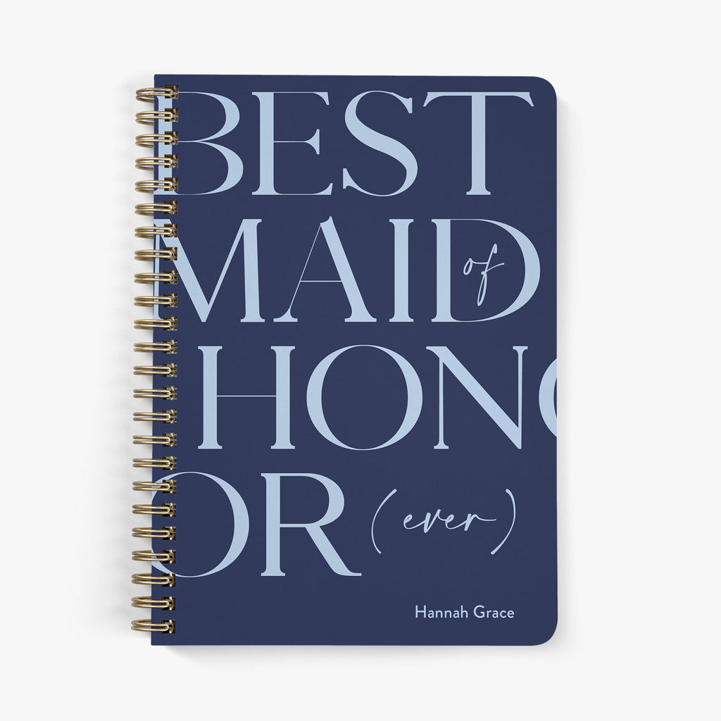 Personalized wedding planner with 'Best Maid of Honor (ever)' text on a white background