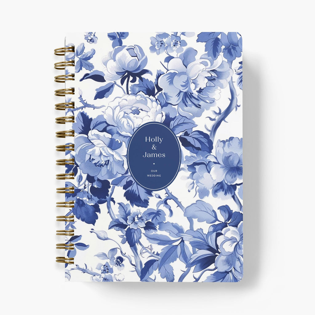 Wedding Planner — Blue Toile design, front cover on white background