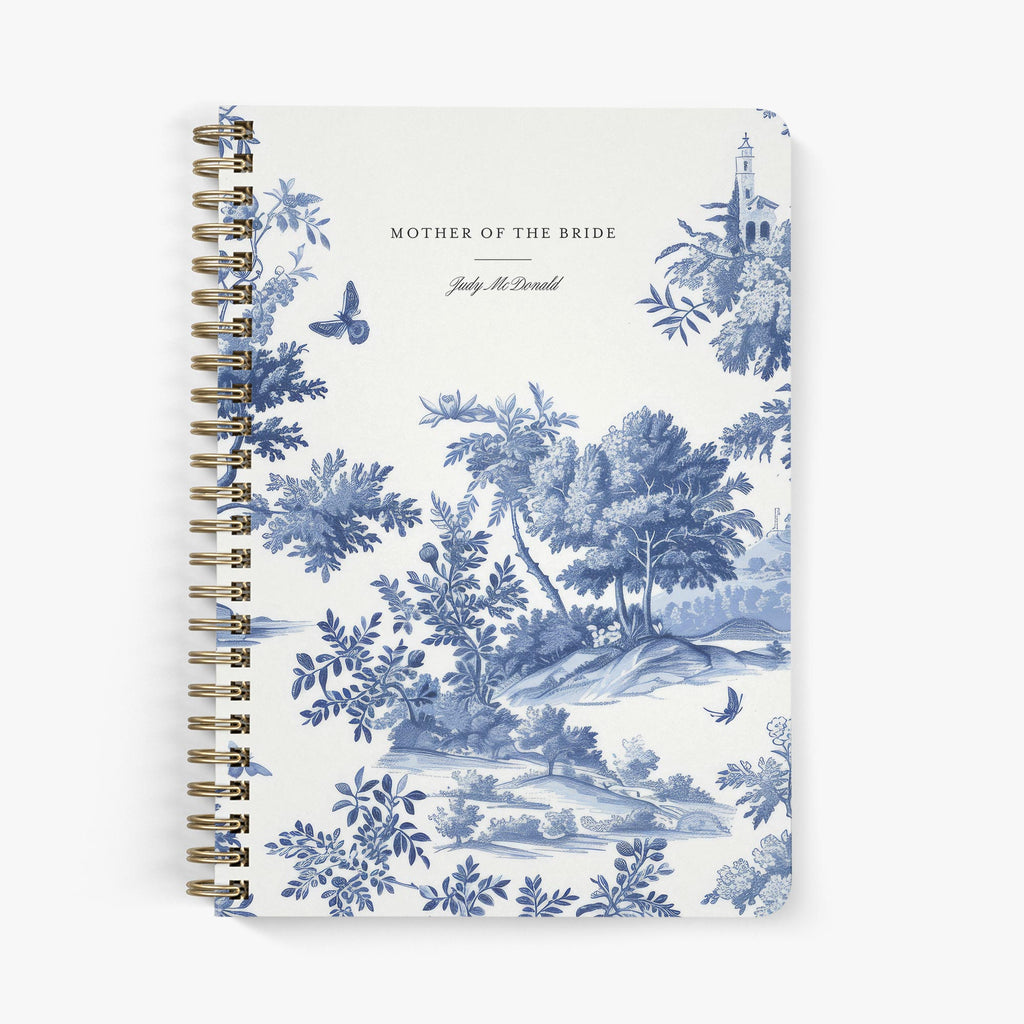 Mother of the Bride Planner — Classic Toile design, front cover on white background
