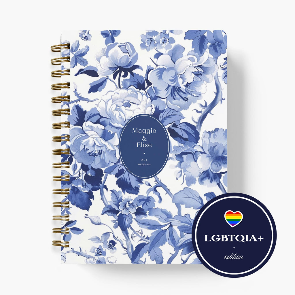 LGBT Wedding Planner — Blue Toile design, front cover on white background