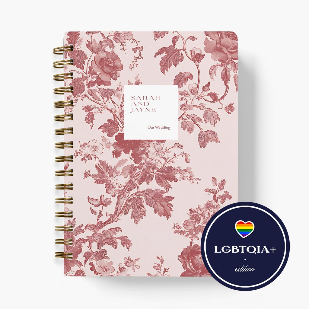 LGBT Wedding Planner — Blush Toile design, front cover on white background