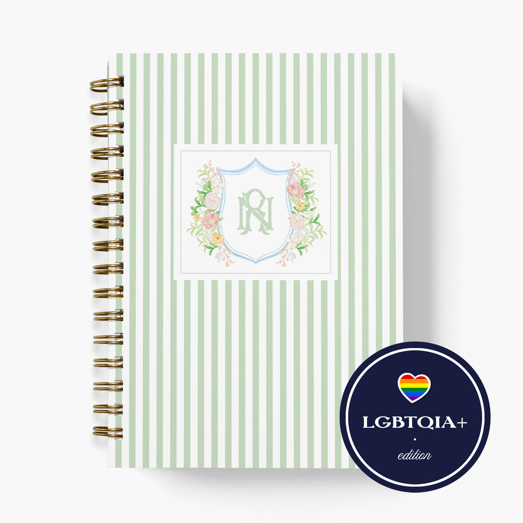 LGBT Wedding Planner — Floral Crest design, front cover on white background