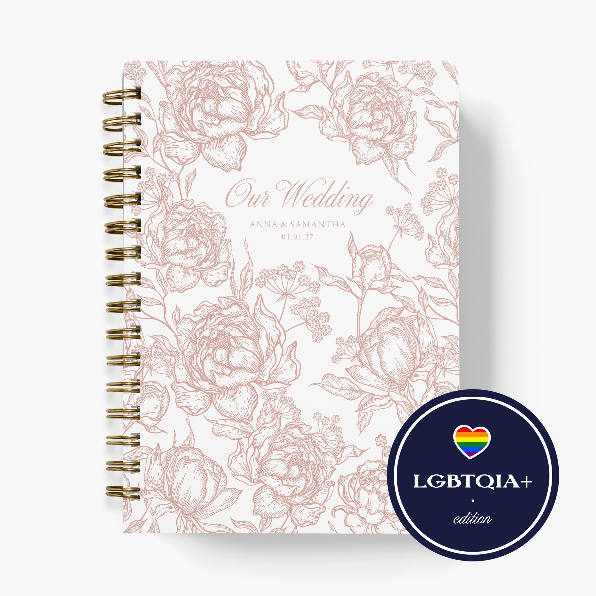 LGBT Wedding Planner — Peony Toile design, front cover on white background