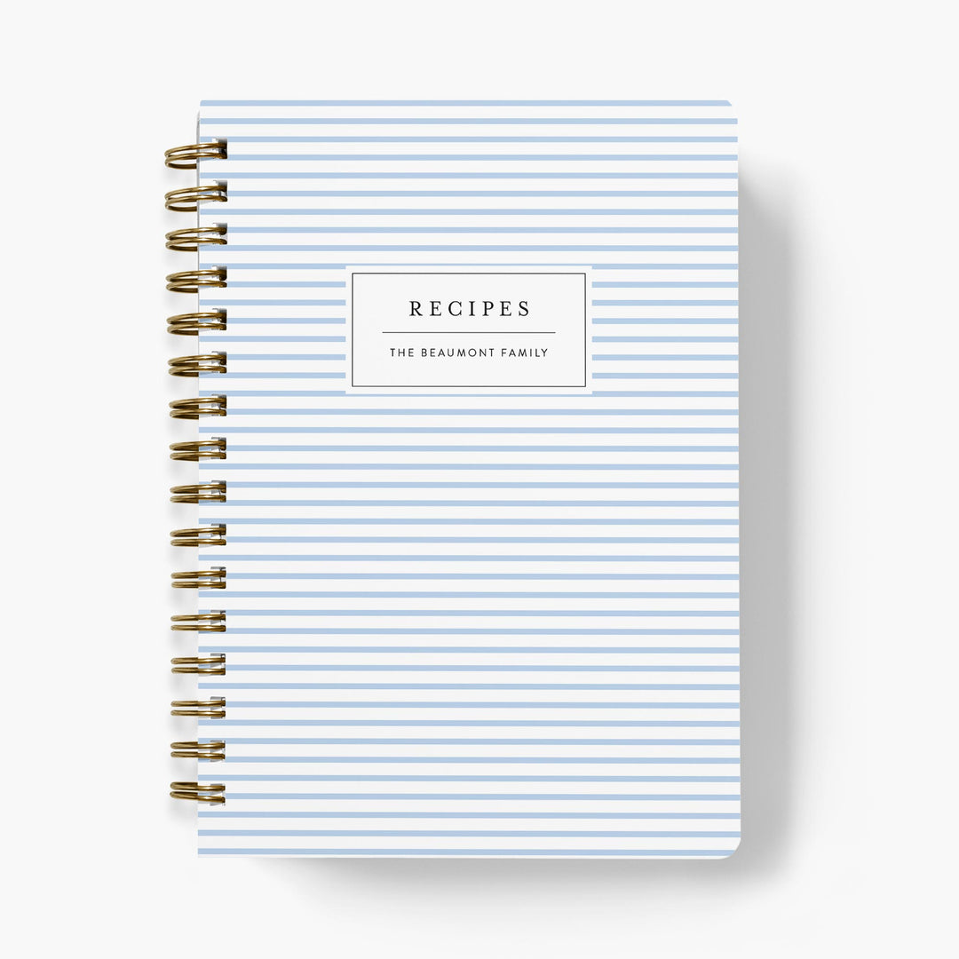 Custom recipe journal with mini stripe design on the cover available in 24 colors