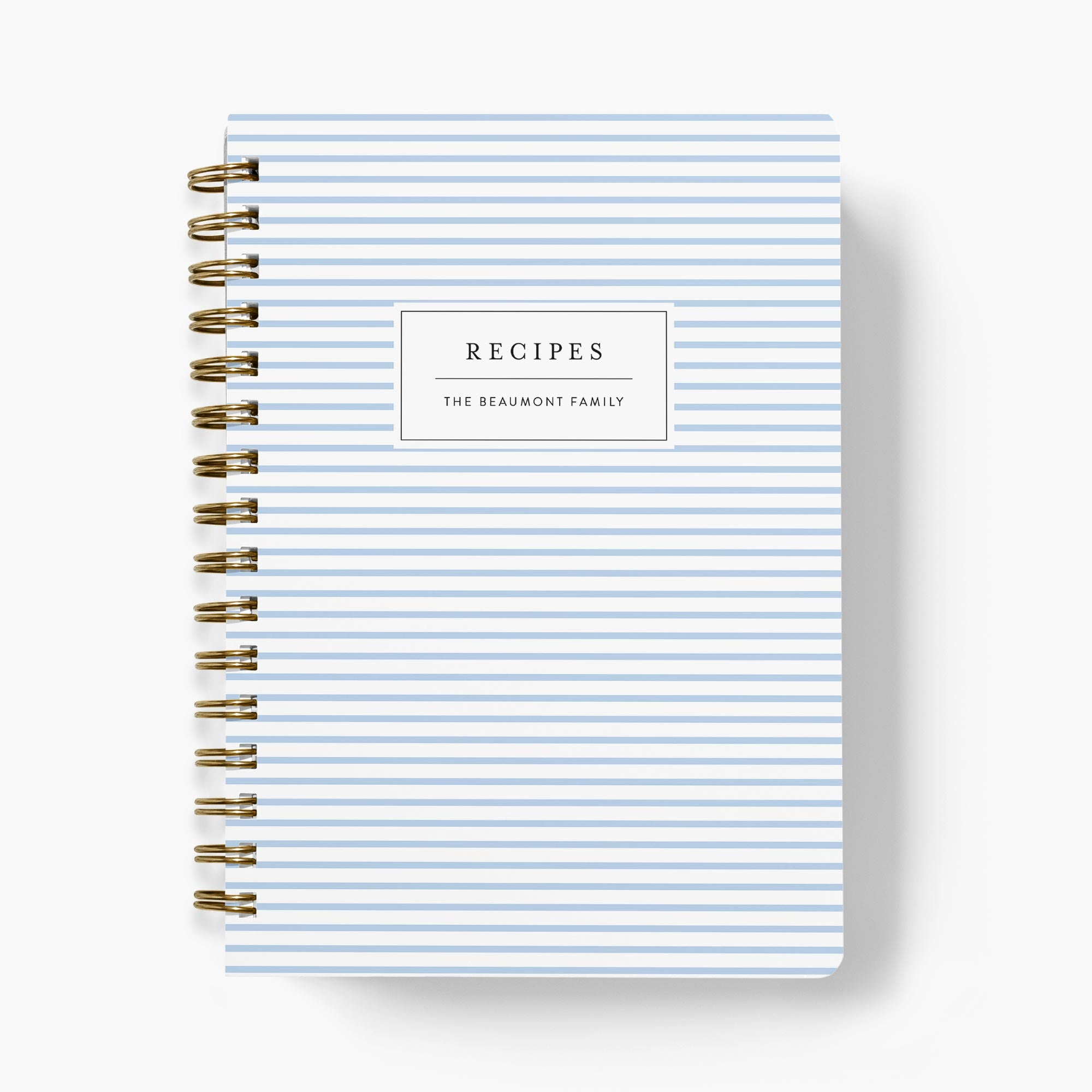 Custom recipe journal with mini stripe design on the cover available in 24 colors