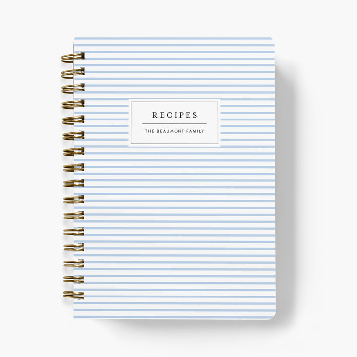 Custom recipe journal with mini stripe design on the cover available in 24 colors
