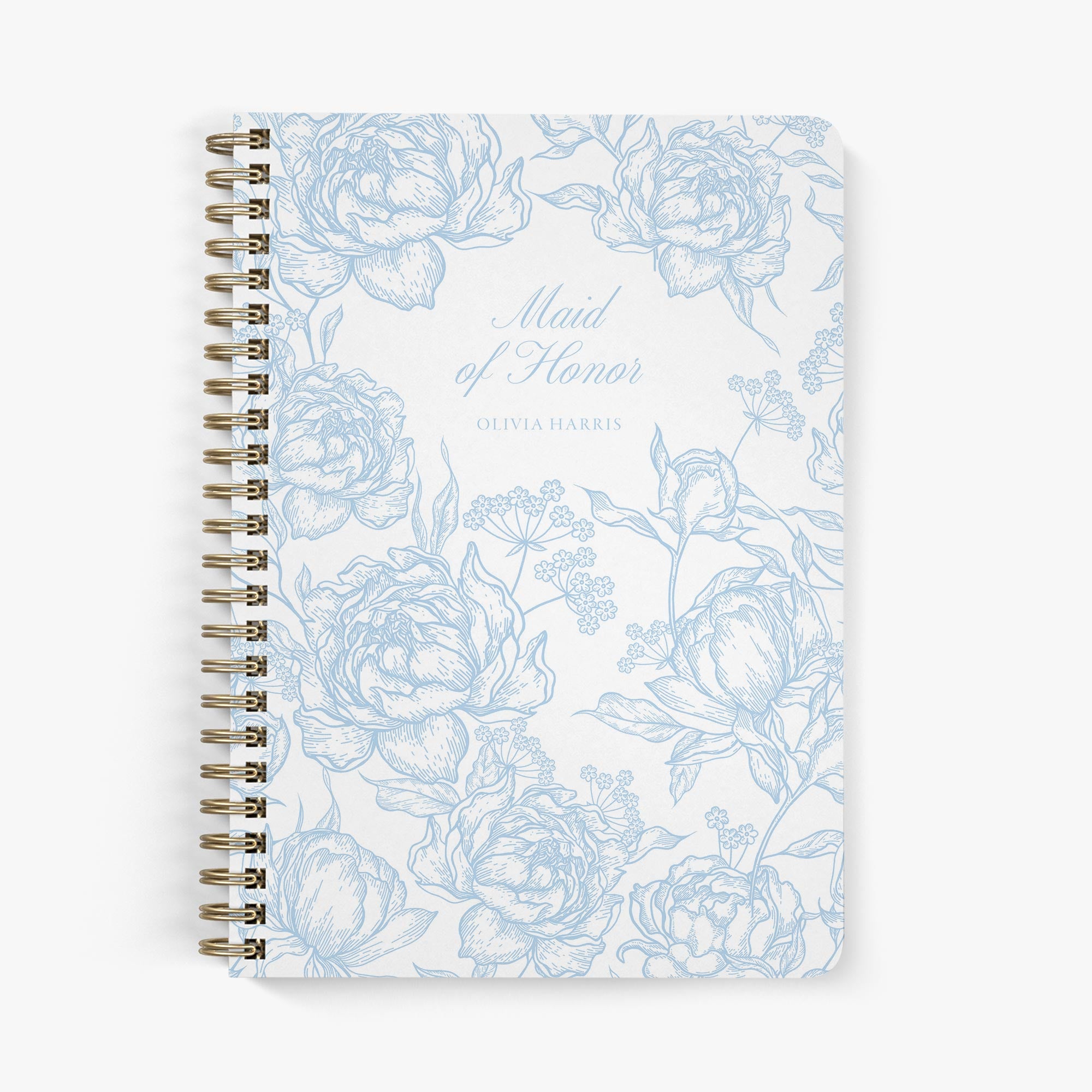 Maid of Honor Planner — Peony Toile design, front cover on white background