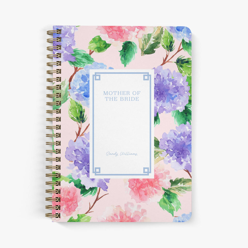 Mother of the Bride Planner — Chatham Hydrangea design, front cover on white background