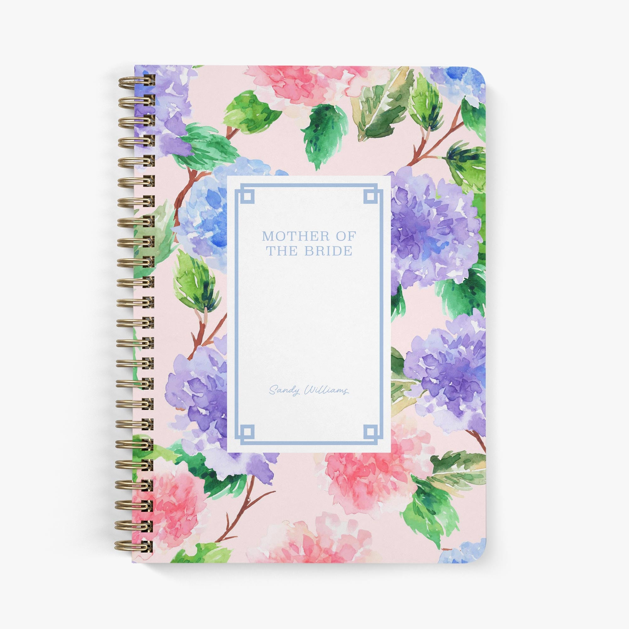 Mother of the Bride Planner — Chatham Hydrangea design, front cover on white background