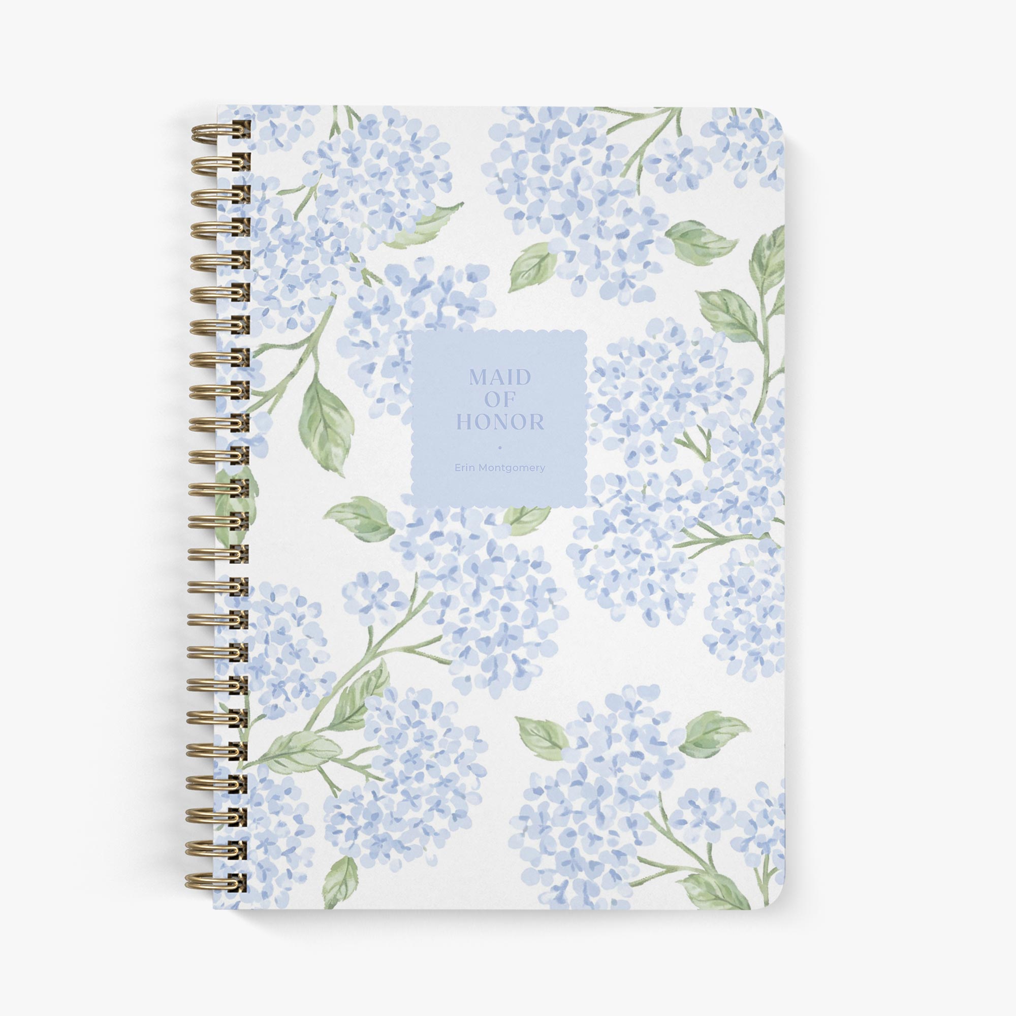 Maid of Honor Planner  -  Sweet Hydrangea design, front cover on white background