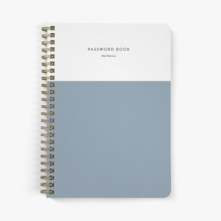 Custom password book in a modern colorblock design available in 24 colors