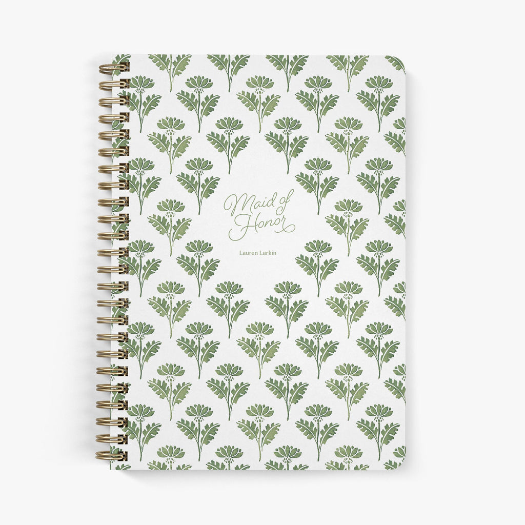 Maid of Honor Planner — Fresh Foliage design, front cover on white background