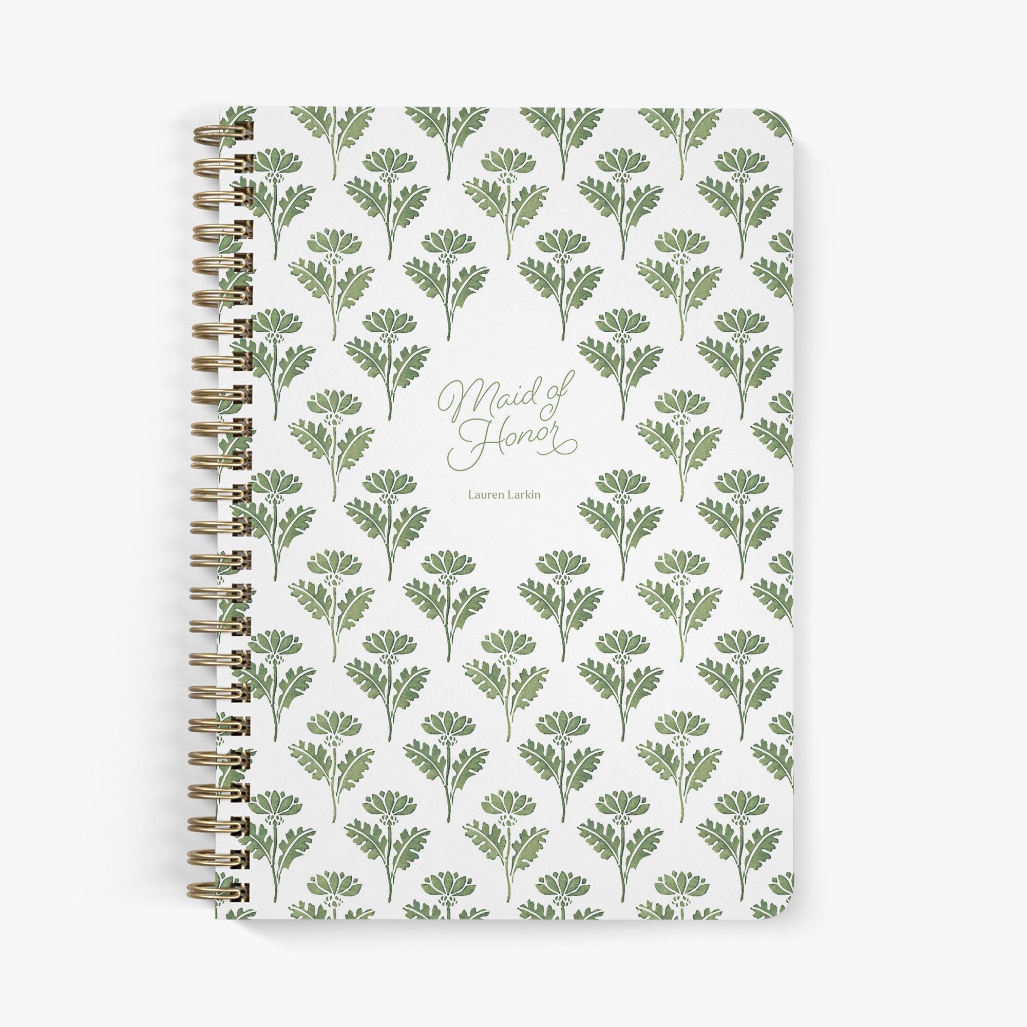 Maid of Honor Planner — Fresh Foliage design, front cover on white background