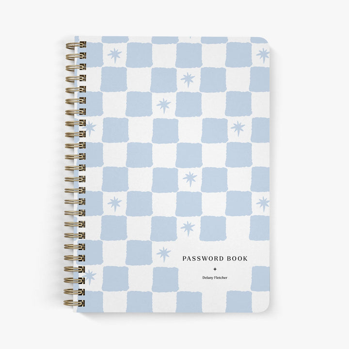 Custom password book with a painted star and checkerboard design available in 24 colors