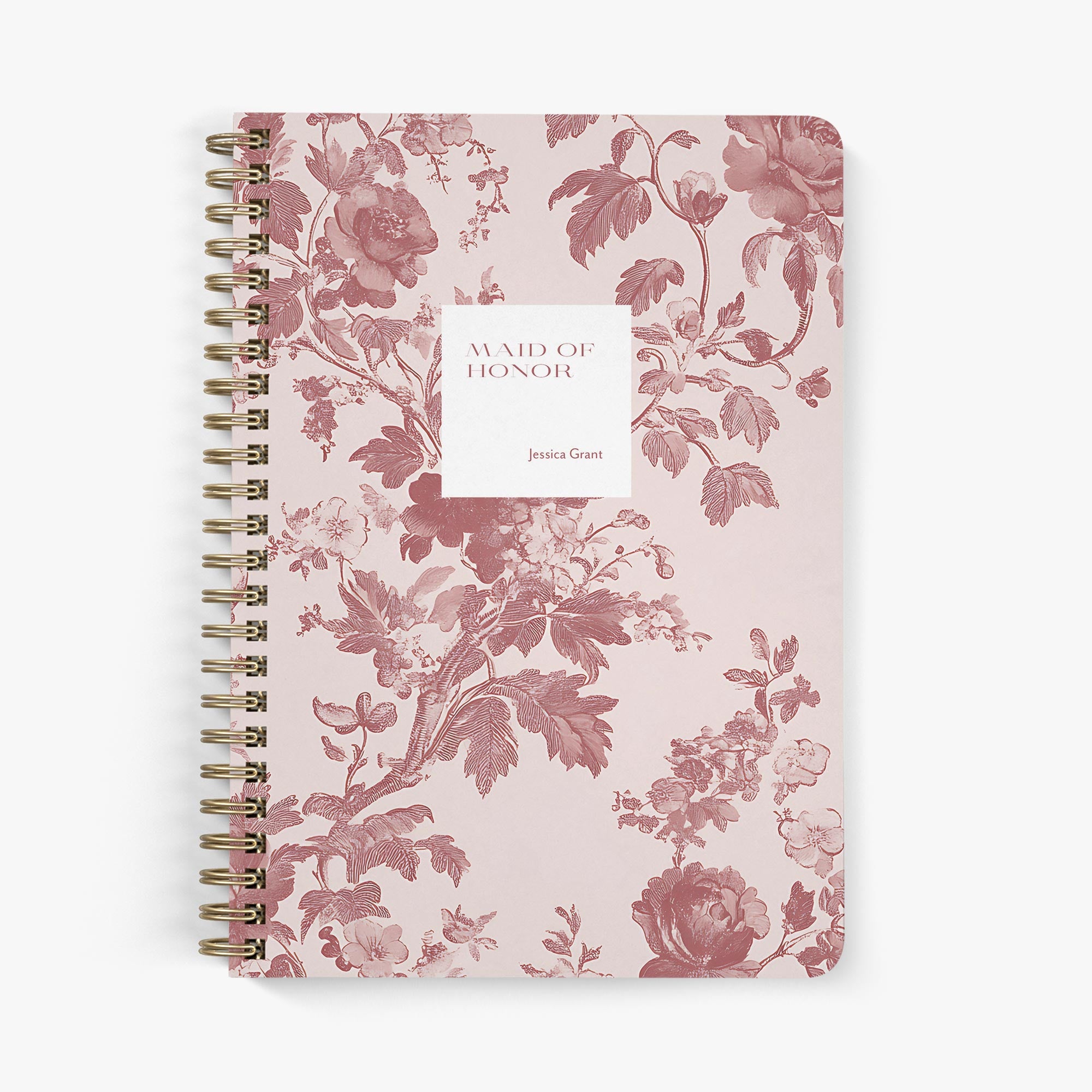 Maid of Honor Planner — Blush Toile design, front cover on white background