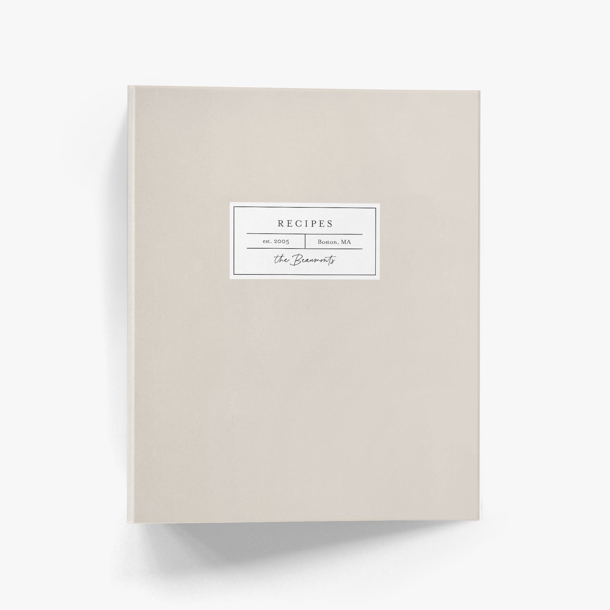 Custom recipe binder with a modern label design similar to old apothecary shops that is available in your choice of color.