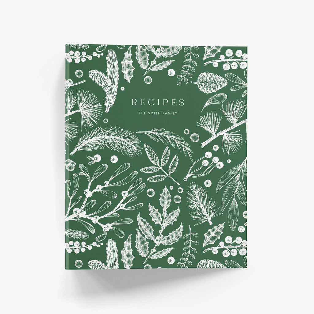 Recipe binder with Pine & Holly cover on white background