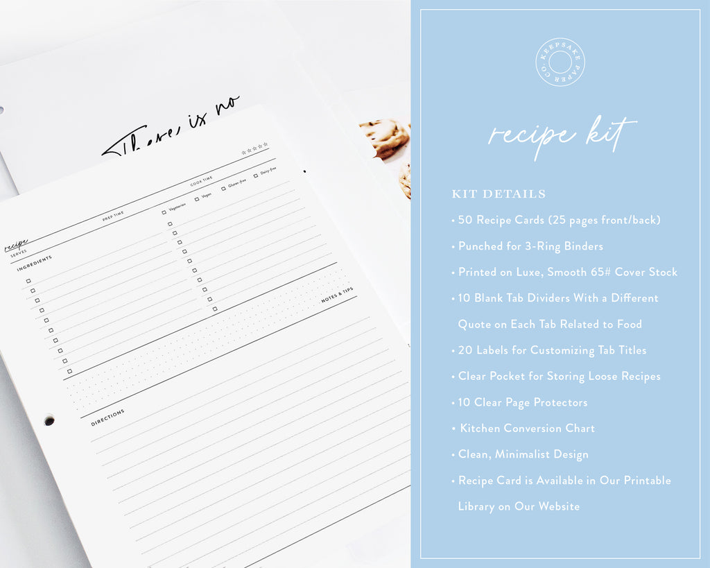 Interior detail pages of Recipe Binder Kit recipe binder