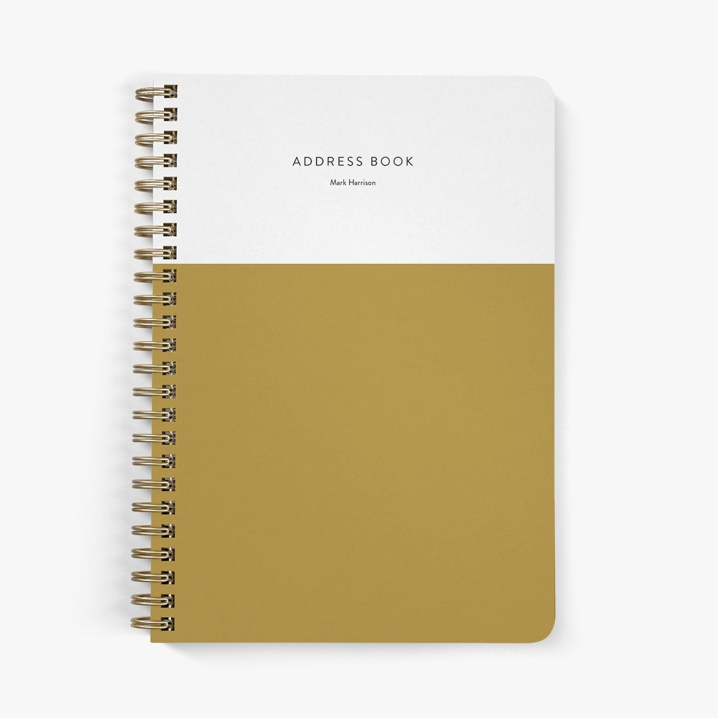 Custom address book with modern colorblock design on a white background