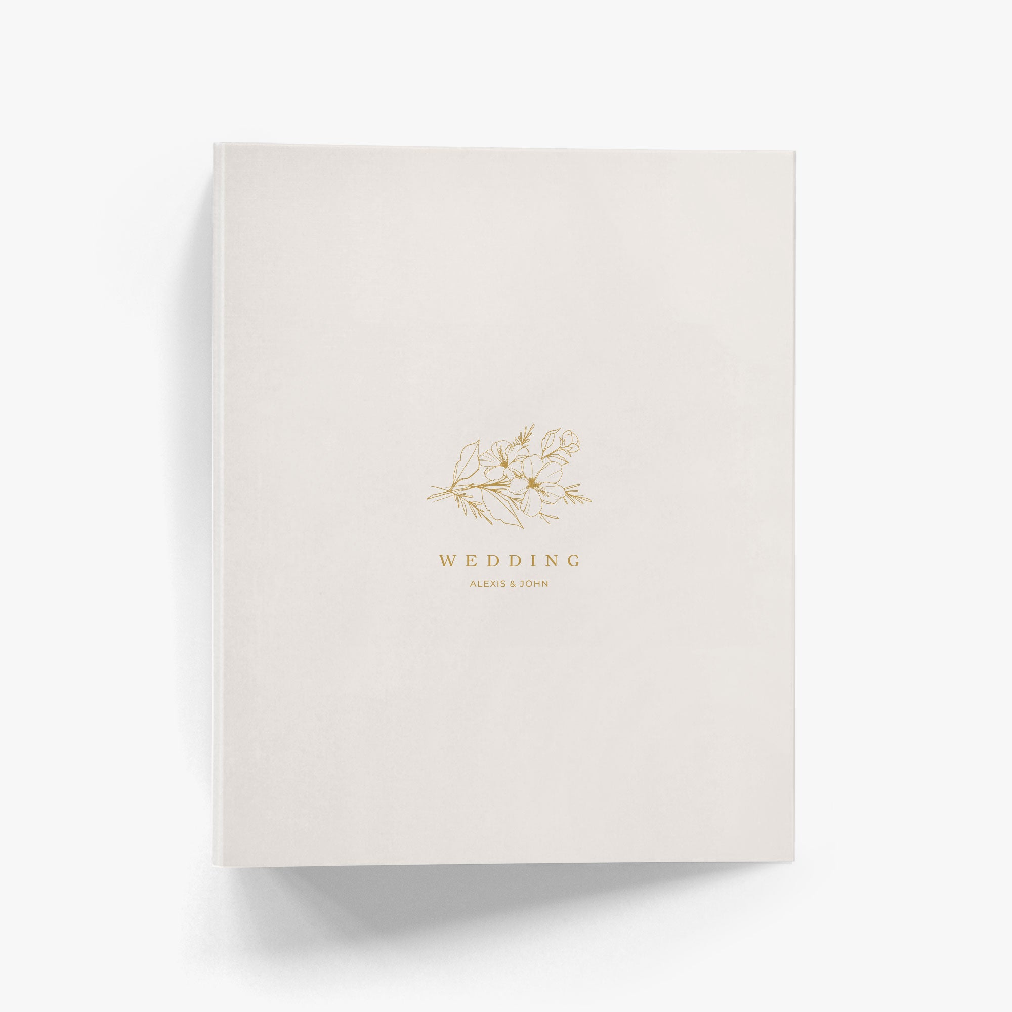 Custom wedding planner binder with illustration of a minimalist floral sprig bouquet along with your names and in your choice of color