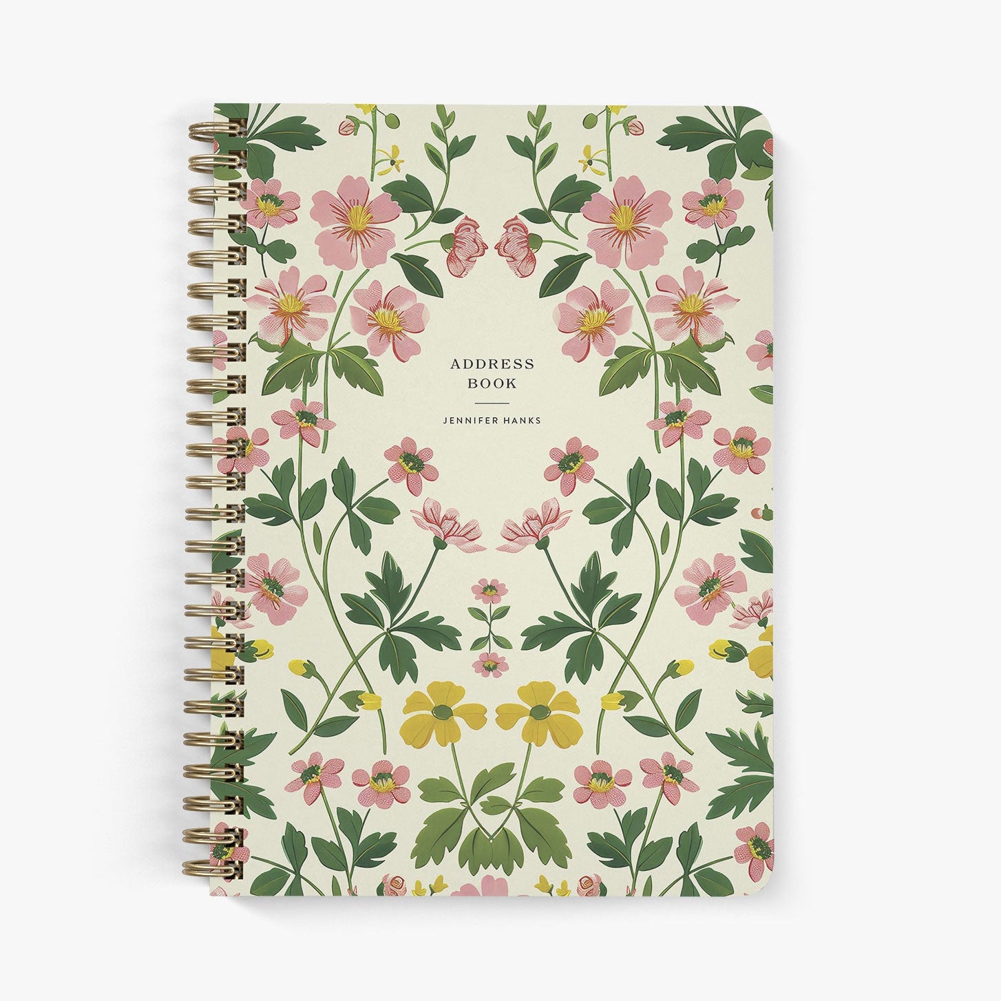 Custom address book with vintage floral design on a white background