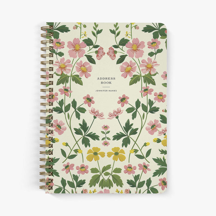 Custom address book with vintage floral design on a white background