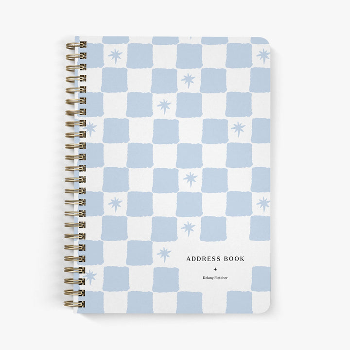 Custom address book with painted checkerboard pattern and stars, available in 24 colors