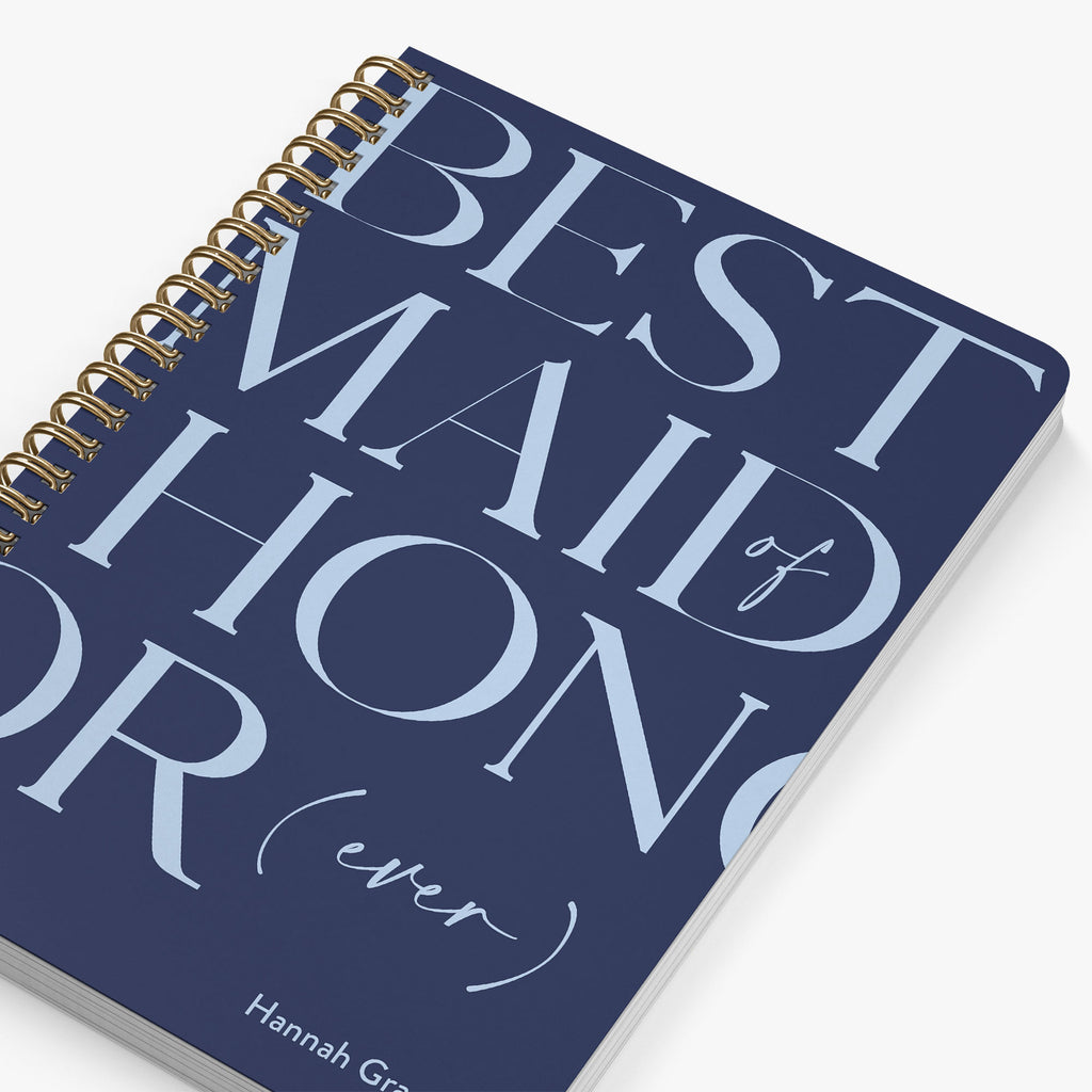 Personalized wedding planner with 'Best Maid of Honor (ever)' text on a white background