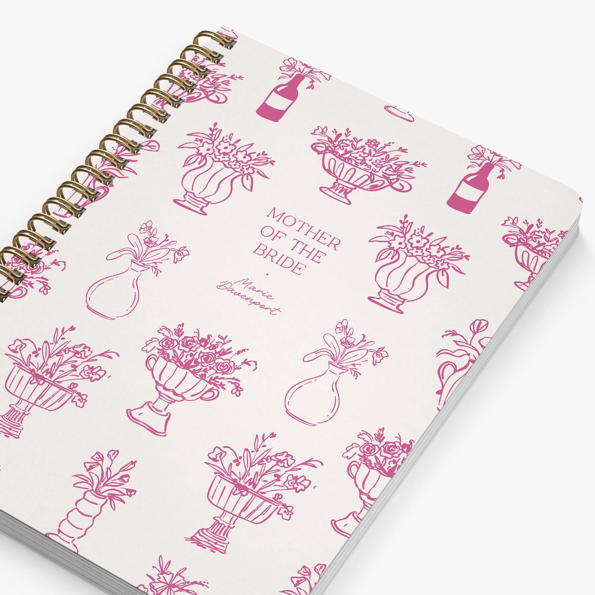 Mother of the Bride Planner — Floral Vases design, angled view showing cover and spine