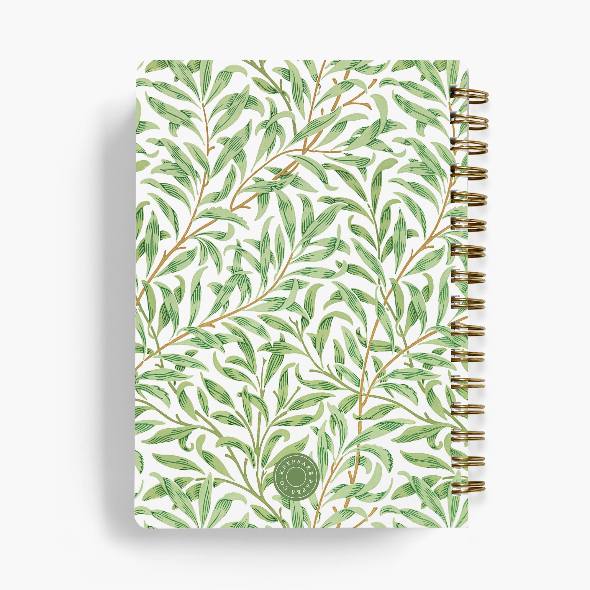 Custom cookbook with green leaf pattern and gold spiral binding