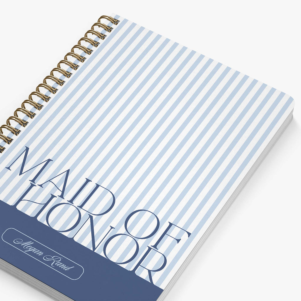 Maid of Honor Planner — Classic Stripe design, angled view showing cover and spine