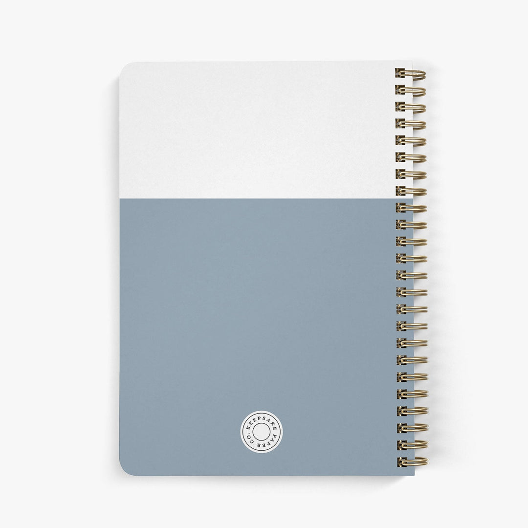 Back view of personalized password notebook in a modern colorblock design on a white background