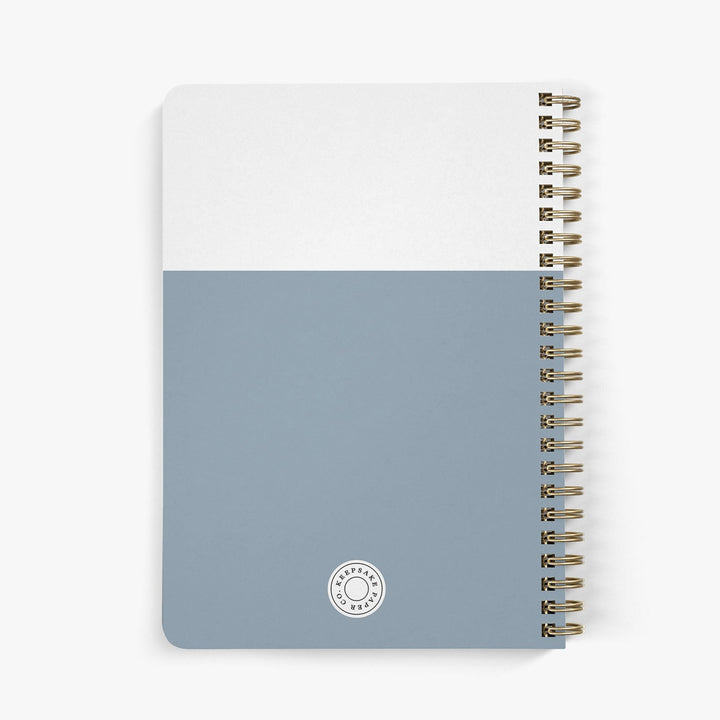 Back view of personalized password notebook in a modern colorblock design on a white background