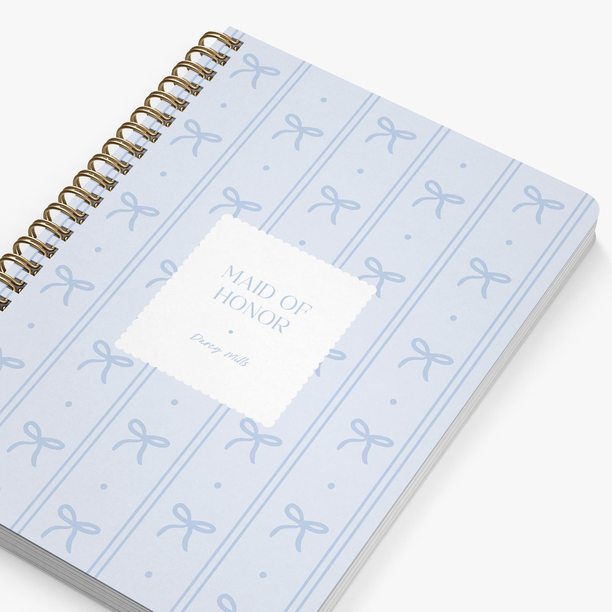 Maid of Honor Planner — Darling Bows design, angled view showing cover and spine