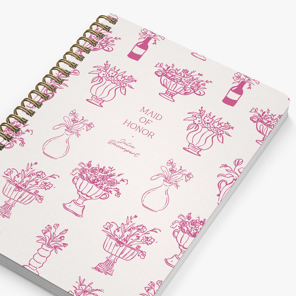 Maid of Honor Planner — Floral Vases design, angled view showing cover and spine