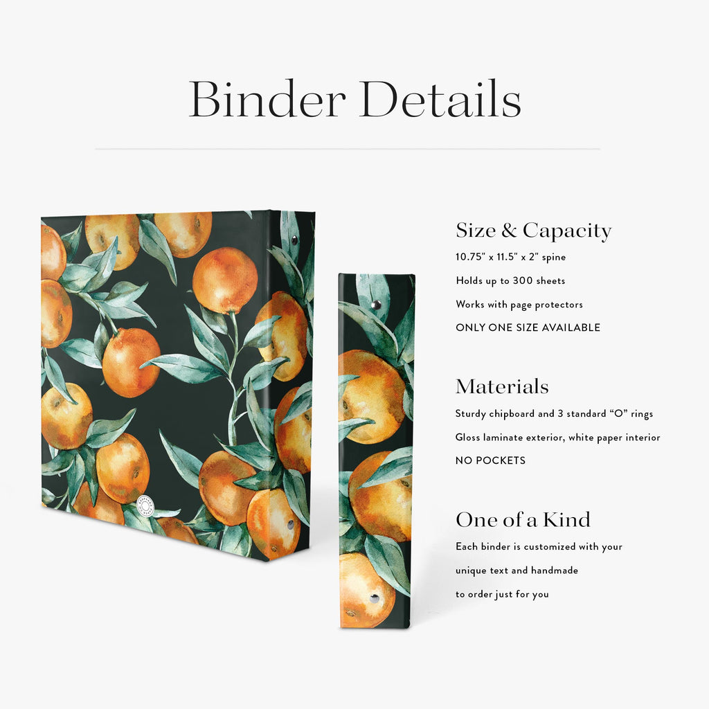 Interior detail pages of Orange Grove recipe binder