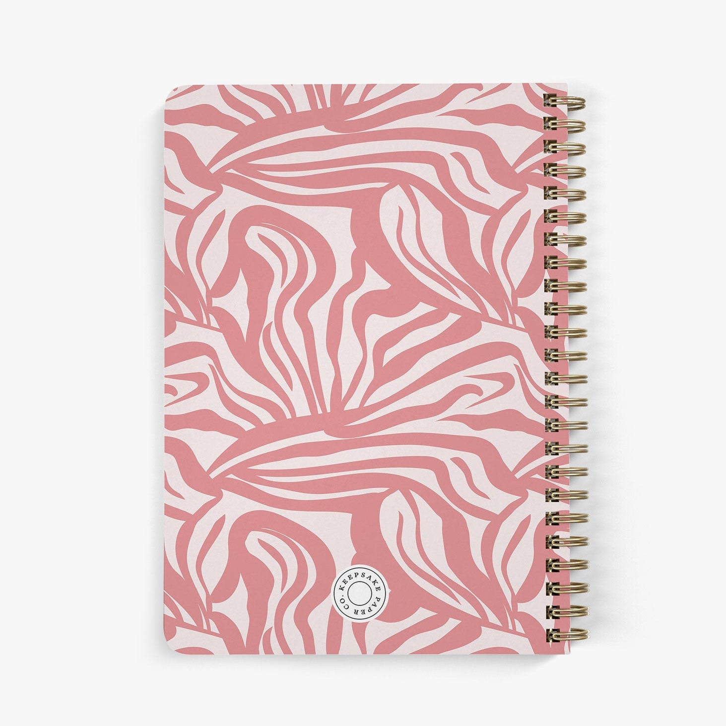Back view of personalized address notebook with pink abstract pattern on white background