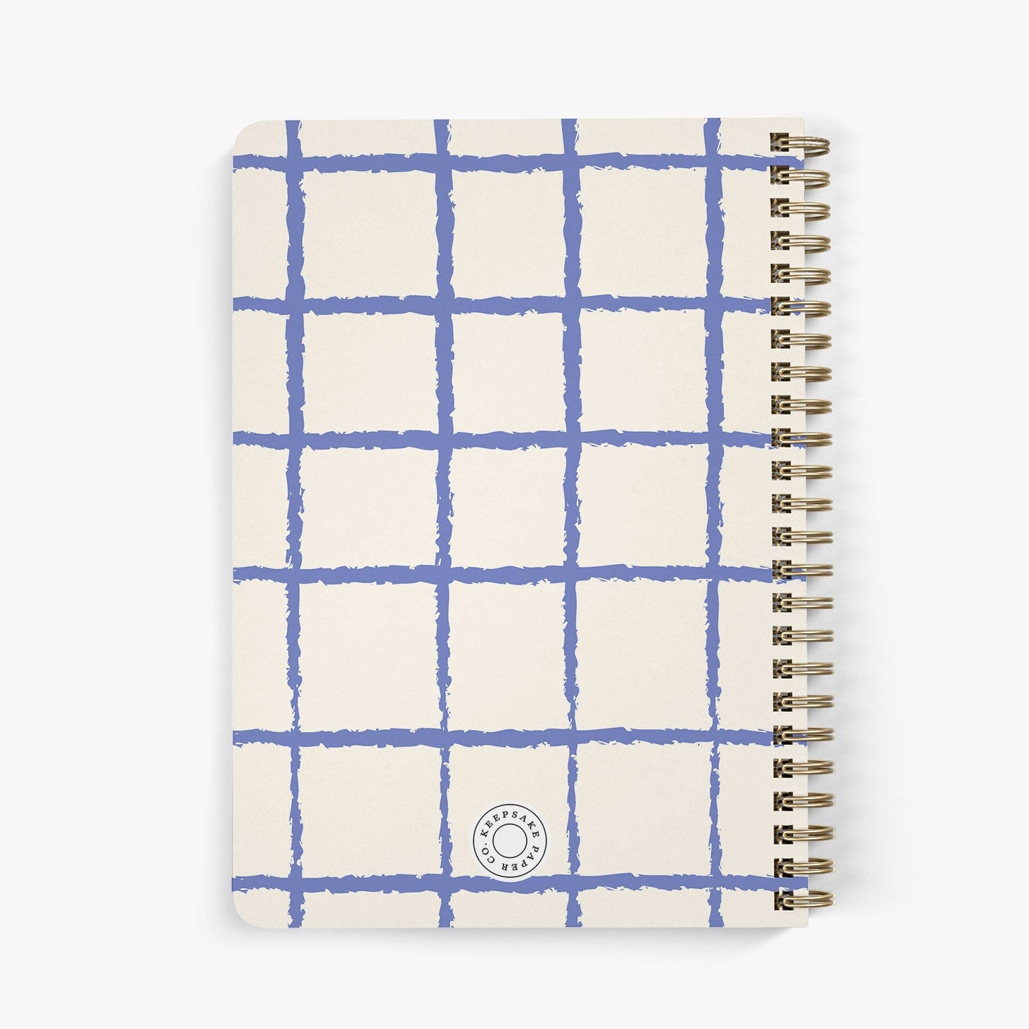 Back view of custom address book with blue grid pattern on a white background