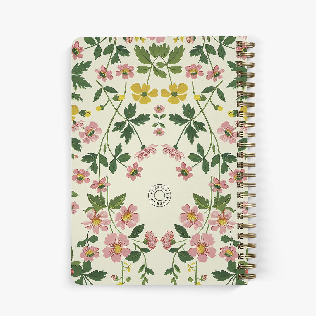 Back view of personalized password notebook with a wildflower design on a white background