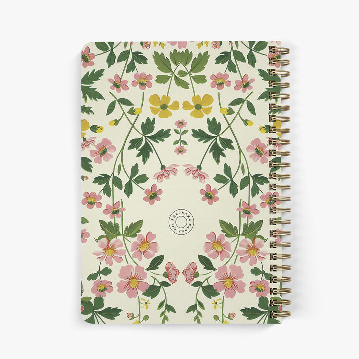 Back view of personalized password notebook with a wildflower design on a white background
