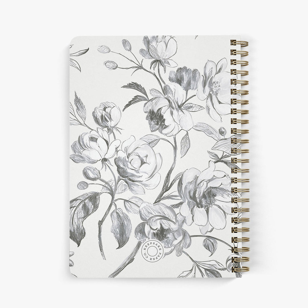 Back view of personalized address notebook with sketched floral pattern