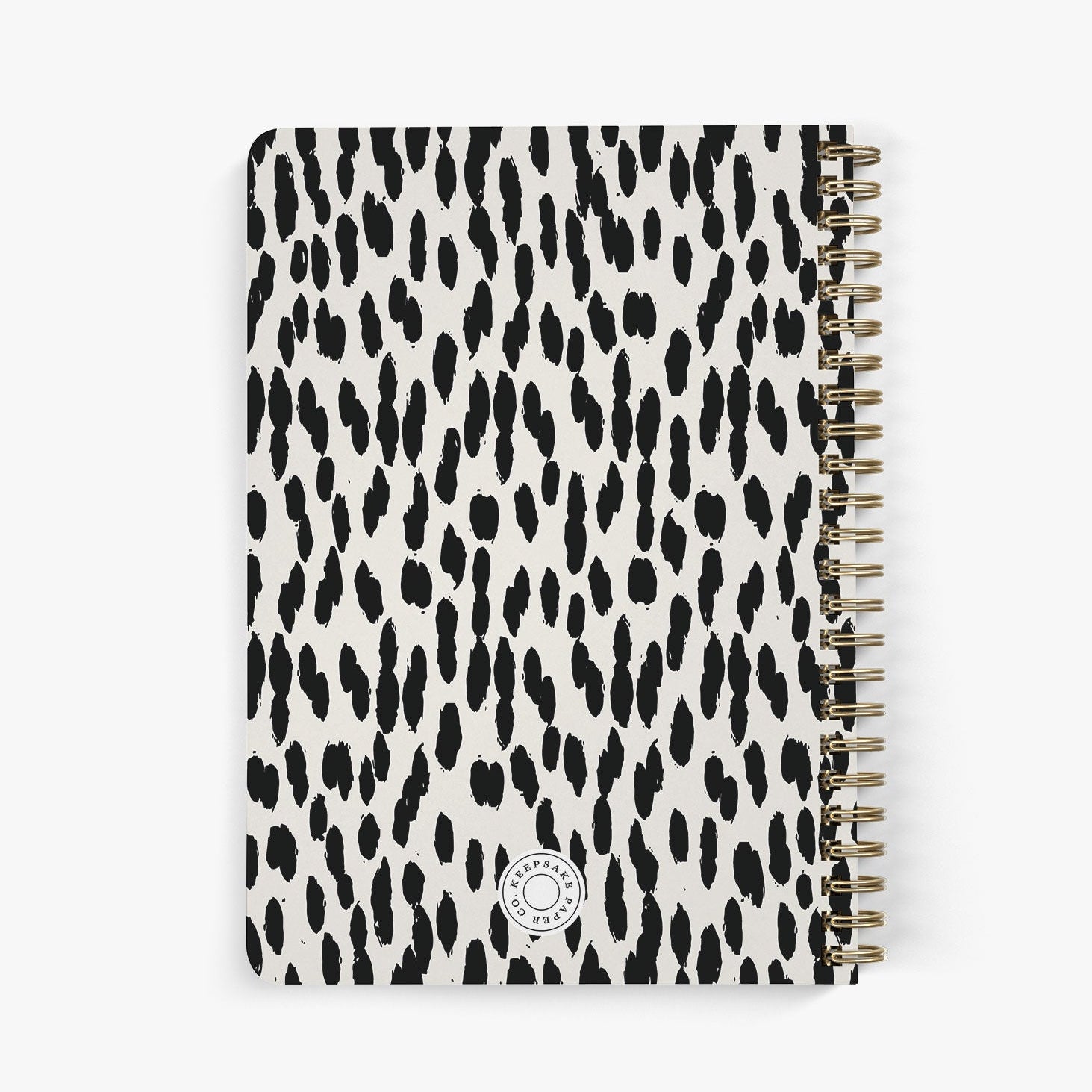 Back view of personalized address notebook with black and beige leopard print cover on a white background