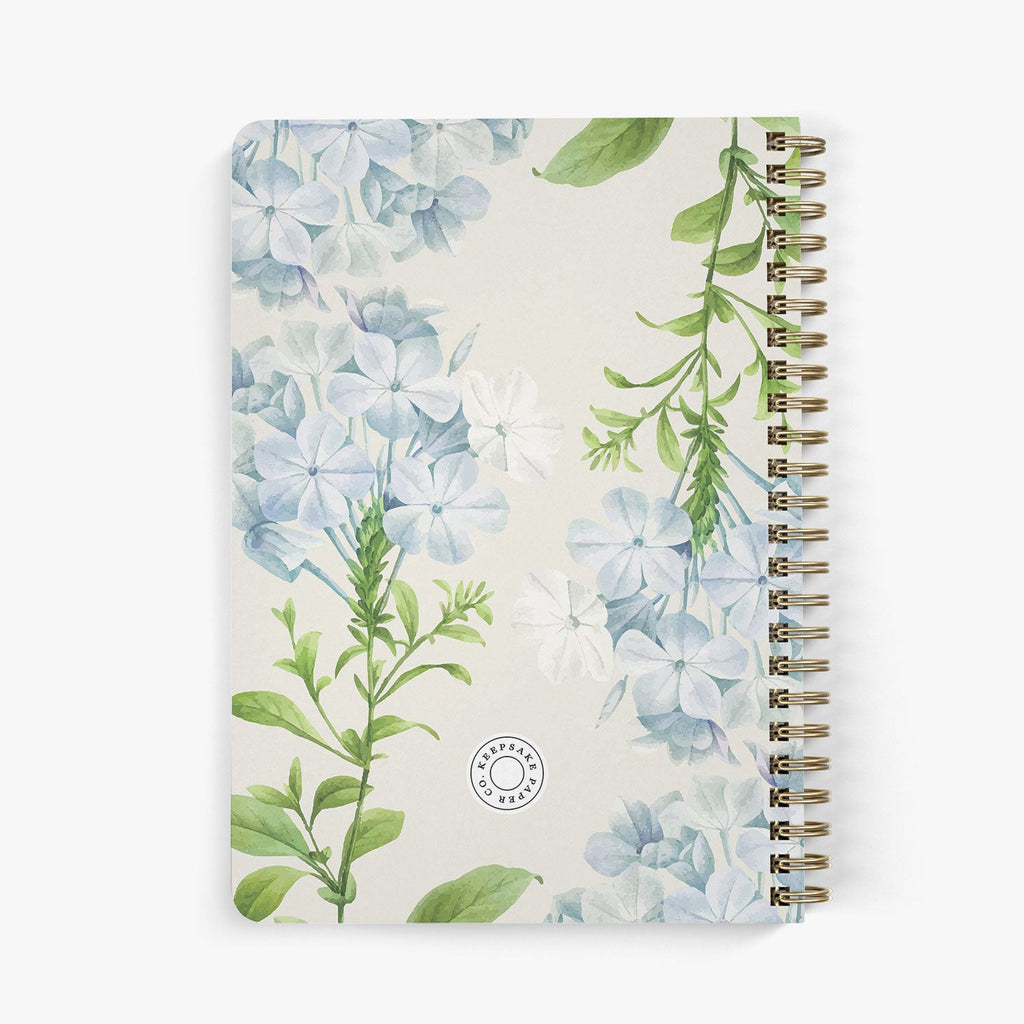 Back view of personalized password notebook with vintage hydrangea design on a white background