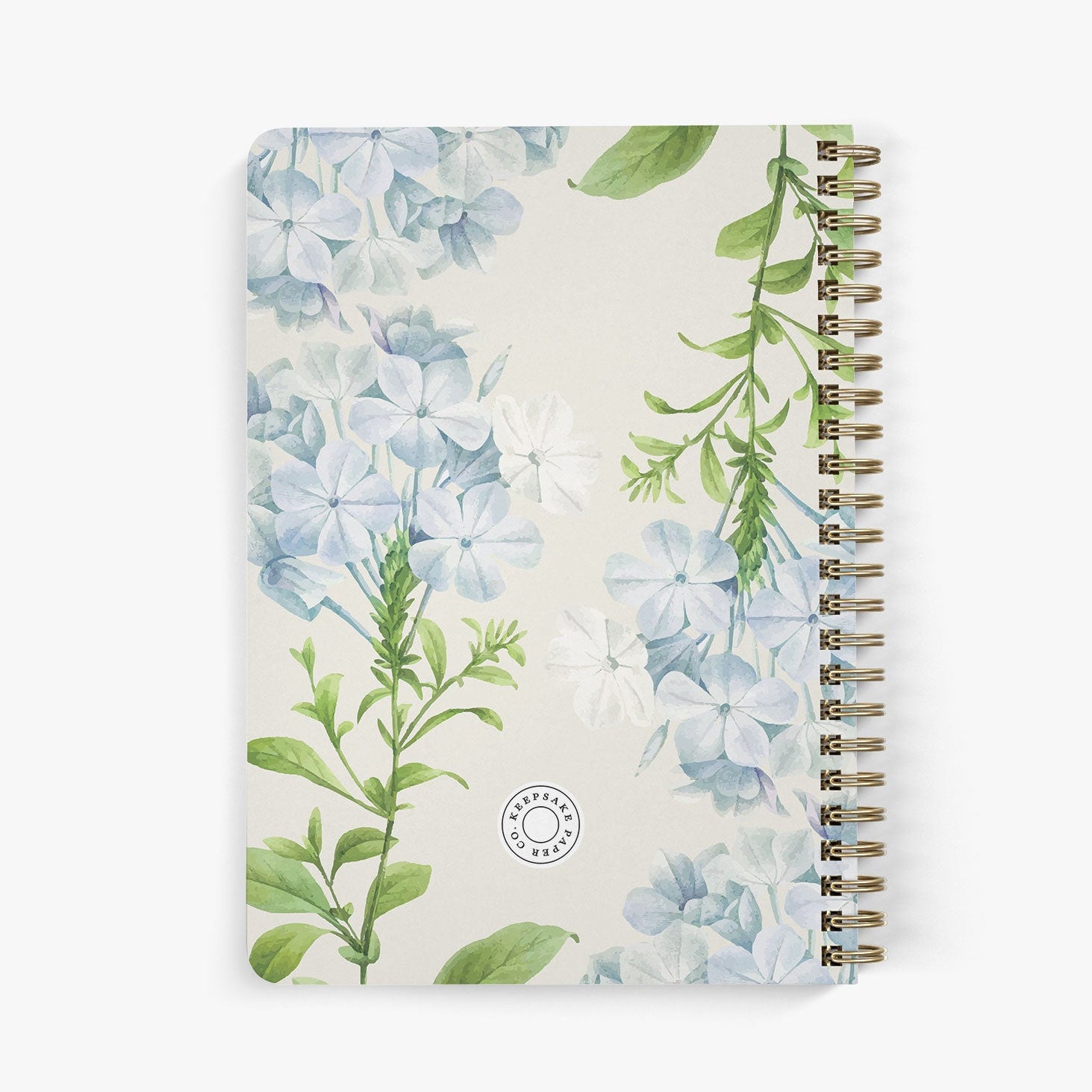 Back view of personalized password notebook with vintage hydrangea design on a white background