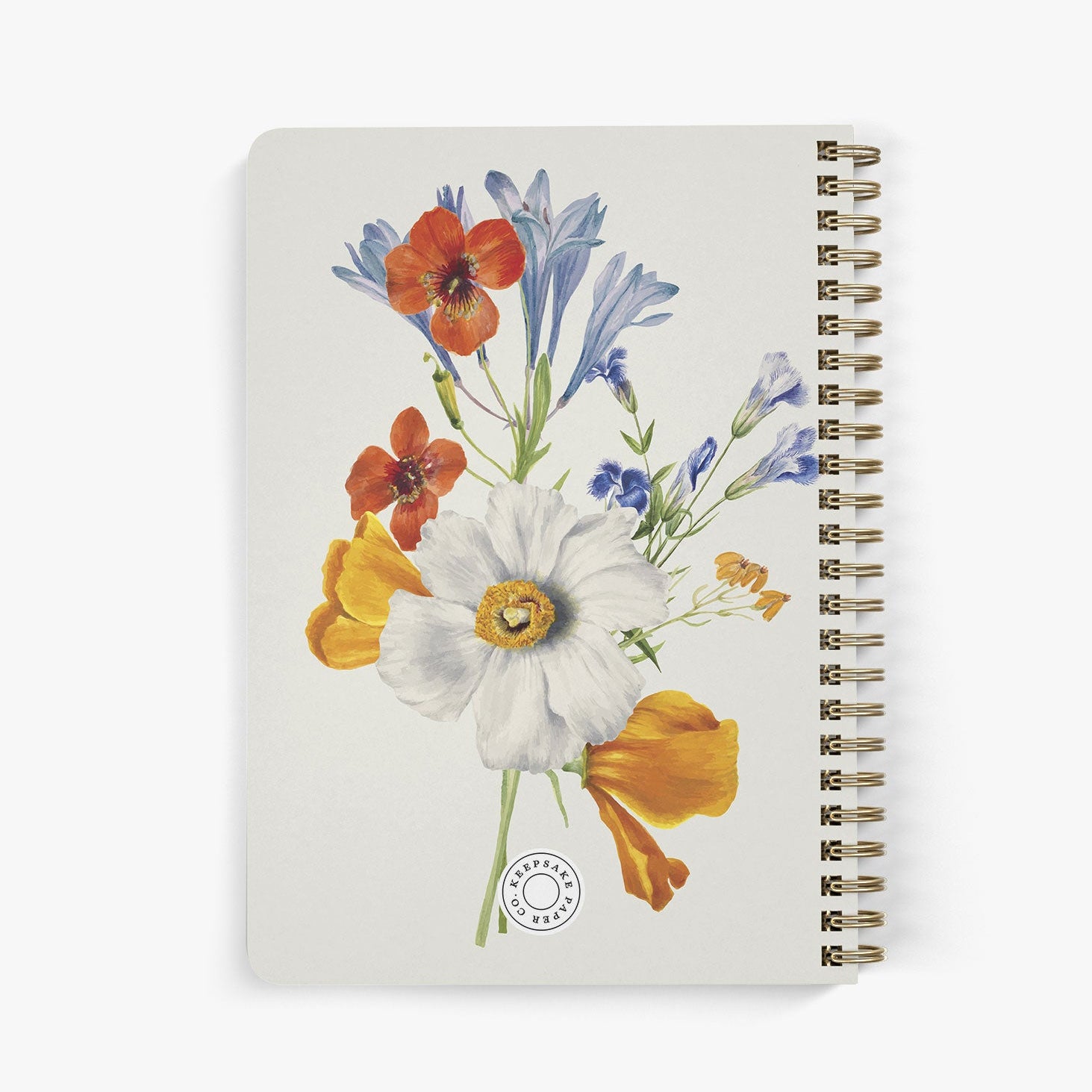 Back view of personalized address notebook with vintage floral sprig bouquet on a beige background