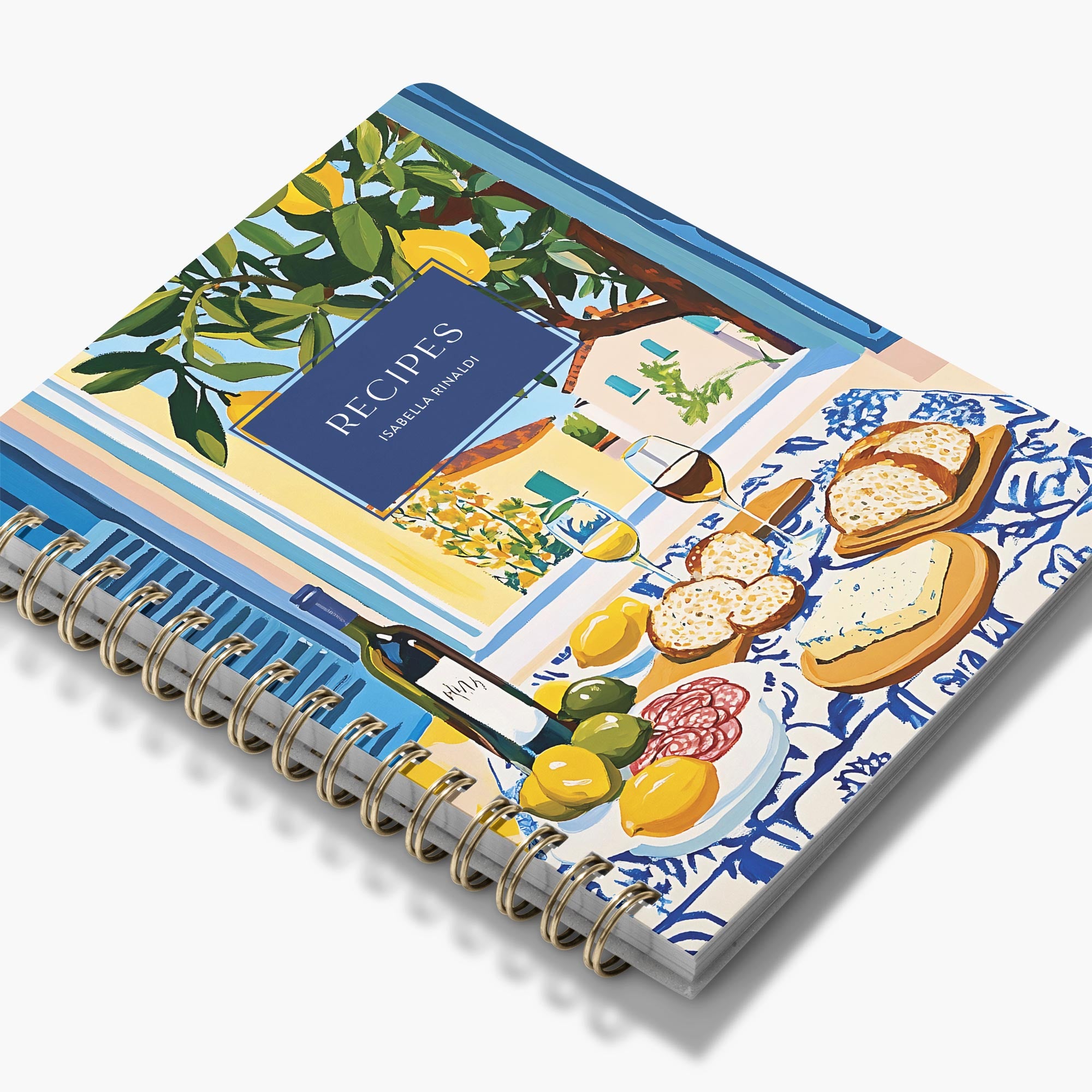 Custom cookbook with food-themed cover on a white background