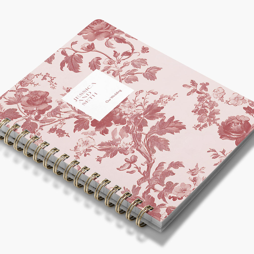 Wedding Planner — Blush Toile design, angled view showing cover and spine