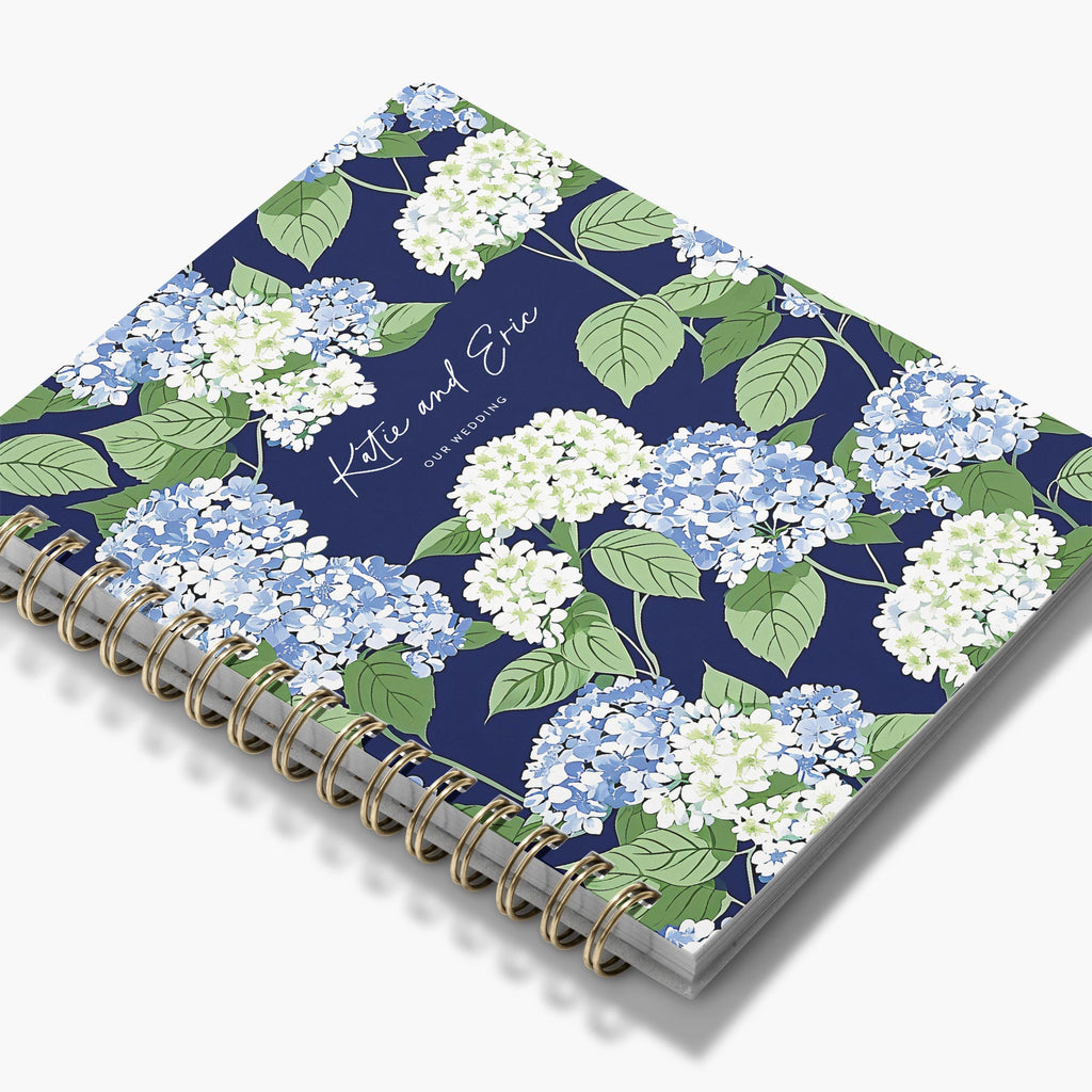 Wedding Planner — Cape Hydrangea design, angled view showing cover and spine